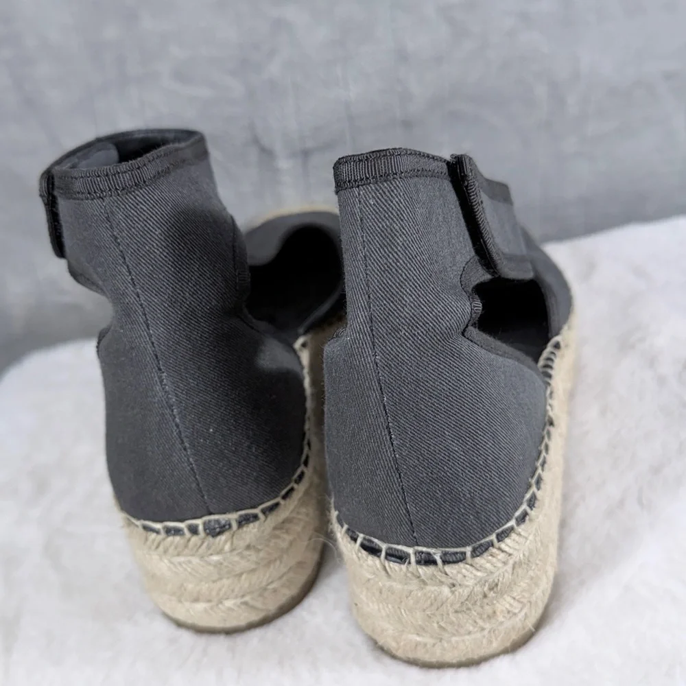 Franco Sarto Black Canvas Espadrille Wedge Sandals Size 9.5